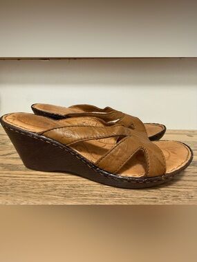 Børn Leather Wedge Sandals Size 8M Cognac Brown